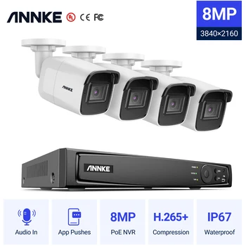 ANNKE 4K POE Камера за Видеонаблюдение Система 8CH 4K NVR Записващо устройство С 8-Мегапикселова Камера Сигурност Комплект за Видеонаблюдение Аудиозапис IP камера