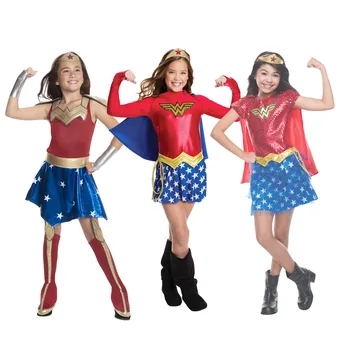 Детски Костюми За Cosplay Супергерои, дрехи За Супер Момичета Рокля свръх жена, Дрехи за Супергерои На Хелоуин