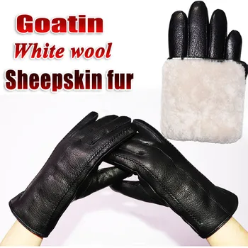 Ръкавици от козя кожа кожи с шарени еленова кожа кожа, дамски кожени ръкавици, от естествена вълна, вълнени ръкавици от овча кожа, зимни топли удебелена кожа интегрирани