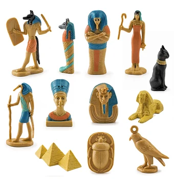 12 бр., МИНИ Цветни фигурки на Древен Египет, включват Тот, Бастет, Скарабея, Анубис, Амулет, Исиду, украса за събиране на детски играчки