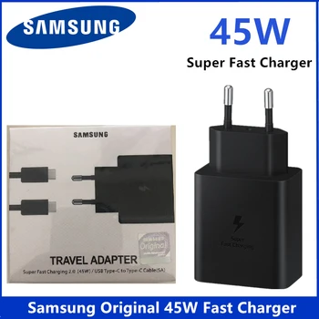 Оригинален Samsung 45 W Супер Бързо Зарядно Устройство, USB-C За Galaxy S22 S21 S20 Ultra S9 S10 S8 Plus Note20 10 + Бърз Адаптер TYPE C Кабел
