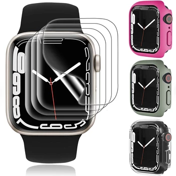 Стъкло + Калъф За Apple Watch case 45 мм 41 мм 44 мм 40 мм 42 мм 38 мм iWatch SE 6 5 3 Защитно фолио за дисплея на Apple watch серия 7 Аксесоари